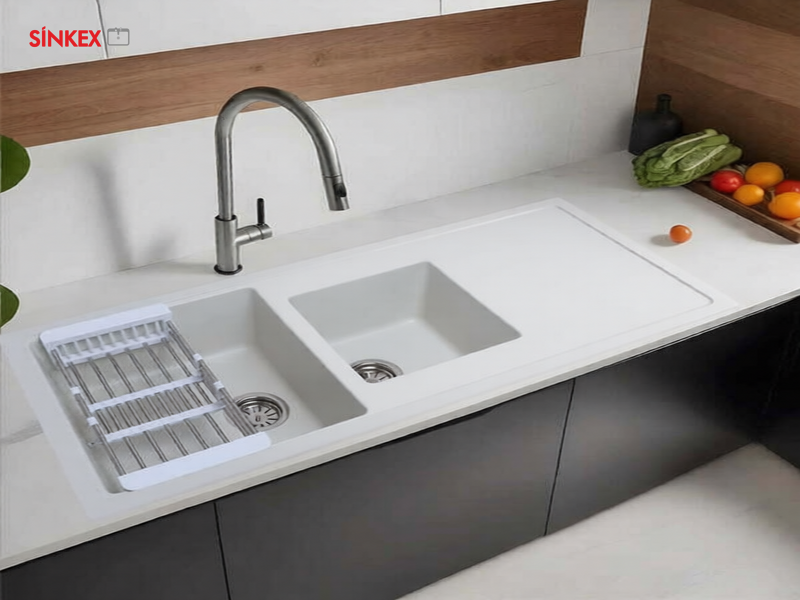 Quartz Double Bowl With Drainboard