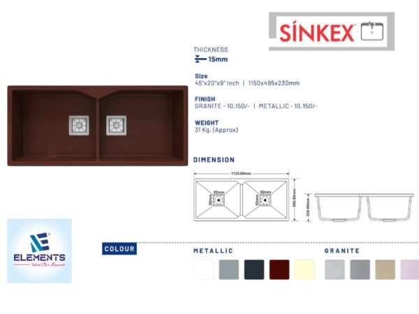 Quartz Double Bowl Kitchen Sink ( 40 x 18 x 8.5 inches)