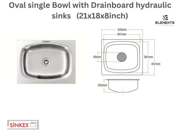 Oval single Bowl hydraulic sinks(21x18x8 inches)