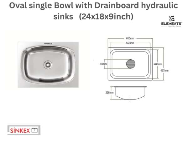 Oval single Bowl hydraulic sinks(24x18x9  inches)