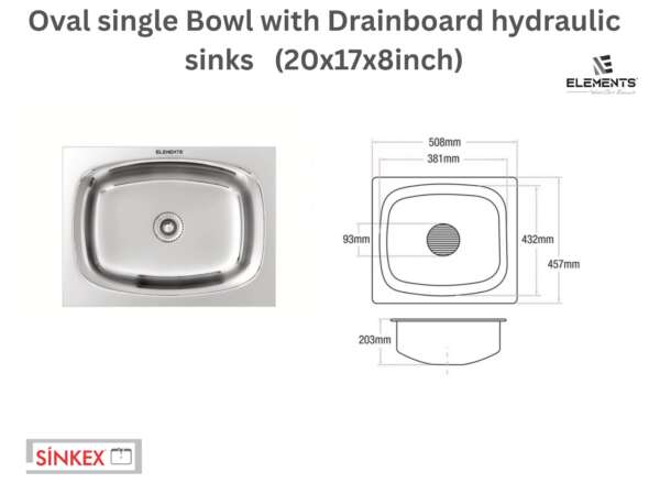 Oval single Bowl hydraulic sinks(20x17x8  inches)