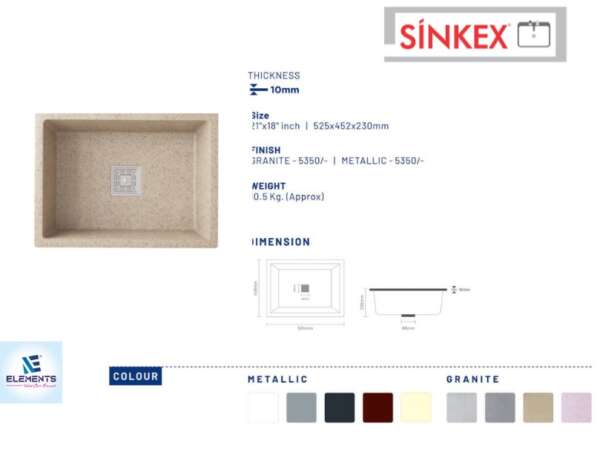 Quartz Single Bowl Kitchen Sink  ( 21 x 18 inches)
