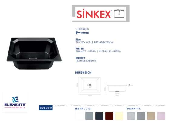  Quartz Single Bowl Kitchen Sink  (24 x 18  inches)