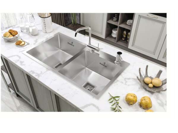 Handmade Double Bowl With Tap Hole Kitchen Sink (32x18x9 inches)