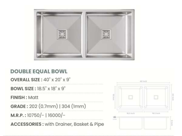 Handmade Double Bowl with  Kitchen Sink (40x20x9 inches)