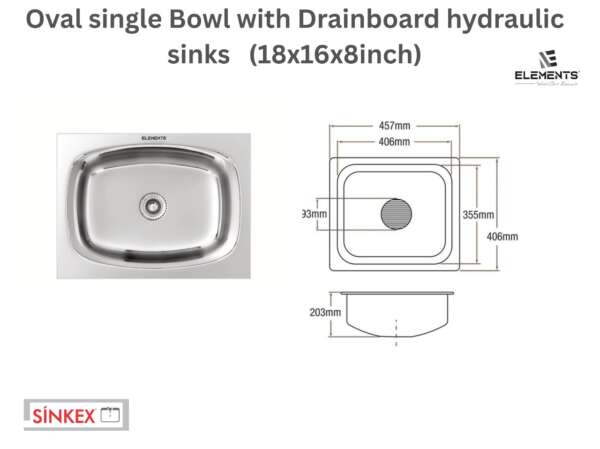 Oval single Bowl hydraulic sinks(18x16x8  inches)