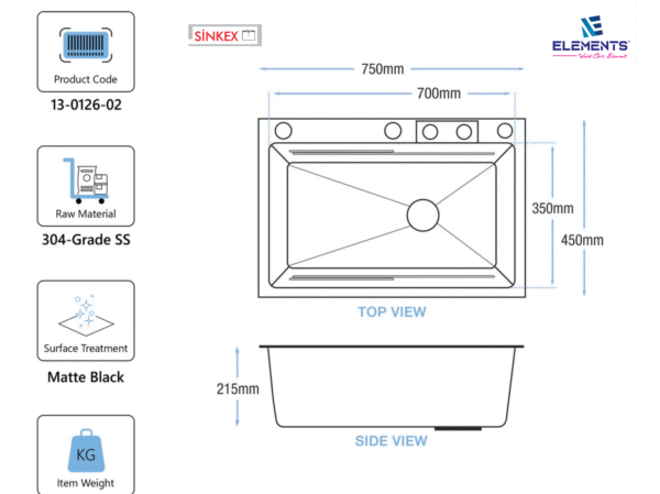 Opera Smart Kitchen Sink (30 x 20x 9 Inches)